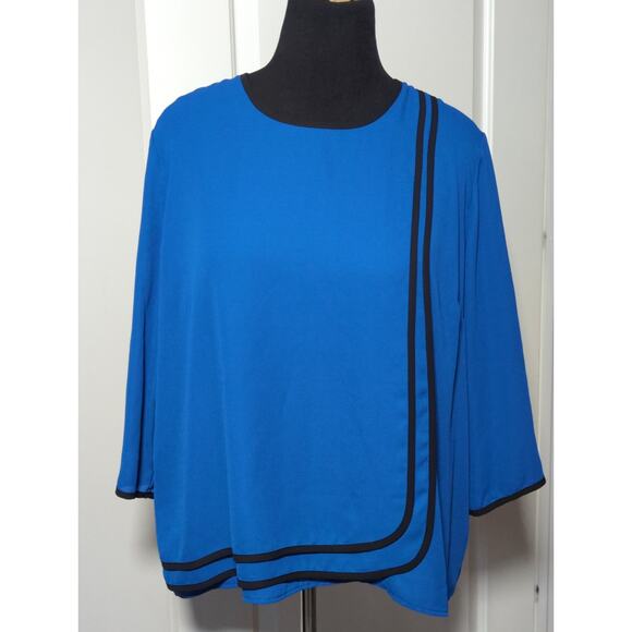 VTG Bali Corp Blue Black Trim Blouse 100% Polyester Made In Canada XL - Picture 1 of 11